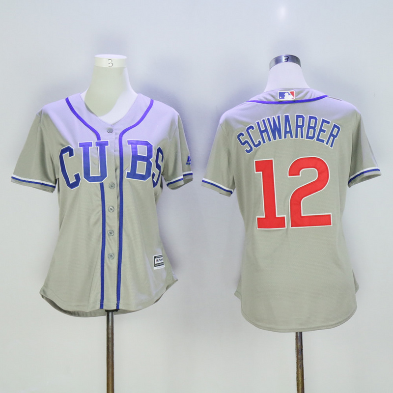 Women Chicago Cubs 12 Schwarber Grey MLB Jerseys